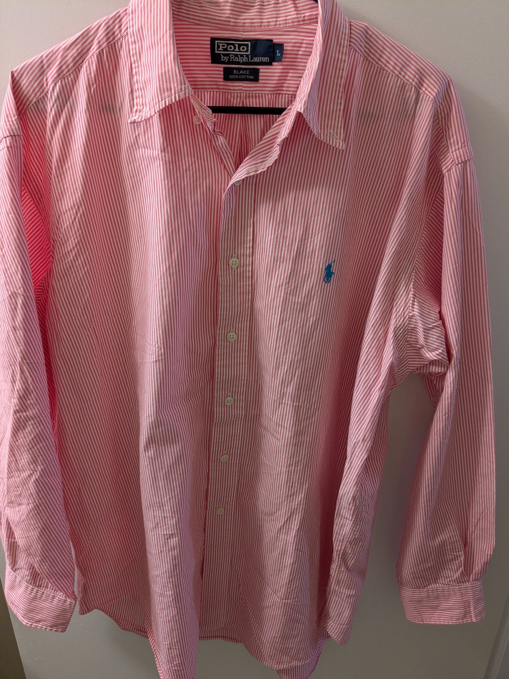 Polo by Ralph Lauren men's dress shirt pink stripes size Large